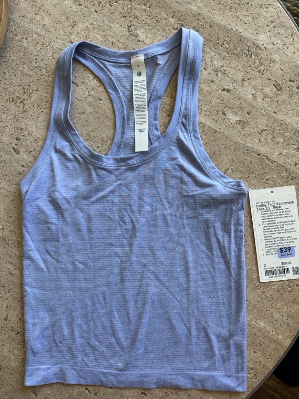 Lululemon Swiftly tank size 2 Serene Blue/Dusty Lilac NWT